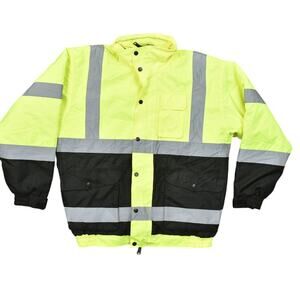 American Worker Green Bomber Jacket Nylon Medium ANSI Class III Safety Jacket